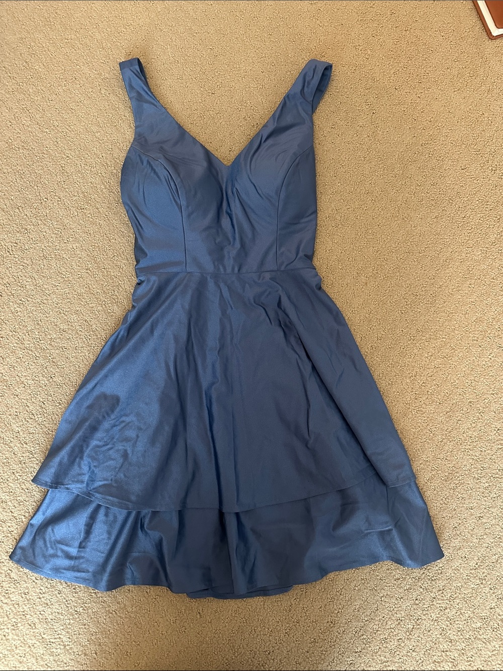 Blue V-Neck Sleeveless A-Line Dress